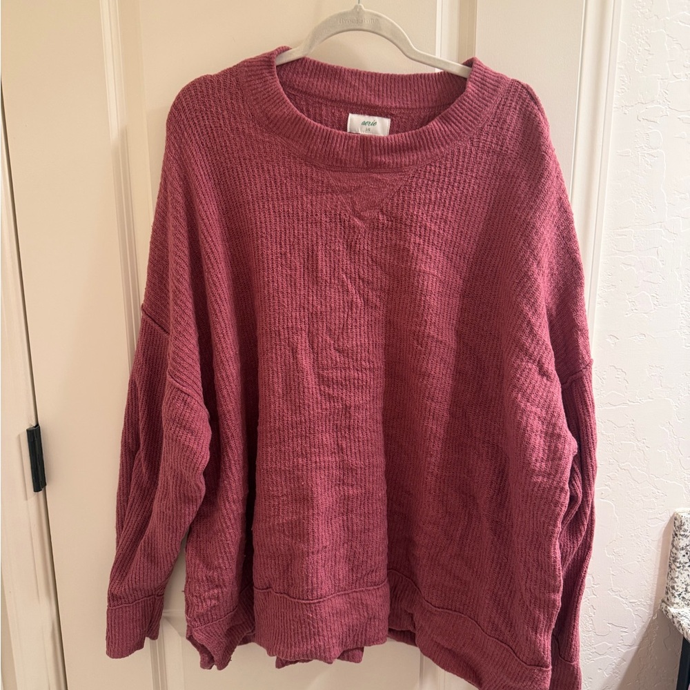 aerie Dusty Rose Waffle Knit Crew Sweater